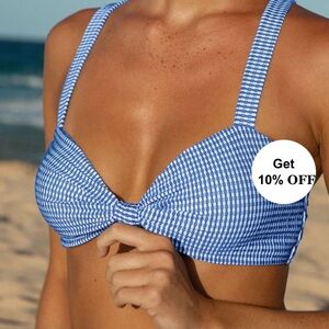 Blue and White Striped Bikini Top